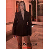 Women's KONDALA Chic Casual Solid Suit Pockets Button Blazer Straight Loose Pants Zipper Skirt Autumn Winter Sets