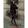 Women's KONDALA Chic Casual Solid Suit Pockets Button Blazer Straight Loose Pants Zipper Skirt Autumn Winter Sets