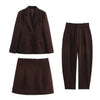 Women's KONDALA Chic Casual Solid Suit Pockets Button Blazer Straight Loose Pants Zipper Skirt Autumn Winter Sets