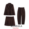 Women's KONDALA Chic Casual Solid Suit Pockets Button Blazer Straight Loose Pants Zipper Skirt Autumn Winter Sets