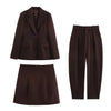 Women's KONDALA Chic Casual Solid Suit Pockets Button Blazer Straight Loose Pants Zipper Skirt Autumn Winter Sets