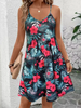 Summer Vacation Style Print V-Neck Spaghetti Strap Dress, Camisole for Vacation Outfits, Bohemia Dresses Women Summer