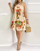 Summer Vacation Style Print V-Neck Spaghetti Strap Dress, Camisole for Vacation Outfits, Bohemia Dresses Women Summer
