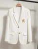 Women's Suit Casual Office Formal Blazer Embroidery White Blazer Single Breasted High Quality