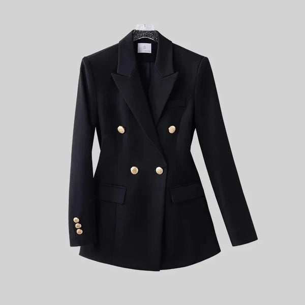 Women's Slim-Fit Blazer Jacket with a Notched Lapel and Double-Breasted Front