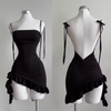 Sexy Sleelveless Backless Mini Dress Women Summer Europe America Lace Up Bodycon Dresses High Street Party Club Black Dress