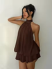Sexy Sleelveless Backless Mini Dress Women Summer Europe America Lace Up Bodycon Dresses High Street Party Club Black Dress