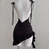 Sexy Sleelveless Backless Mini Dress Women Summer Europe America Lace Up Bodycon Dresses High Street Party Club Black Dress