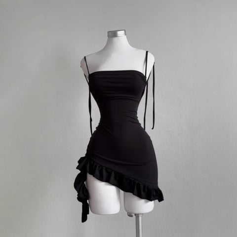 Sexy Sleelveless Backless Mini Dress Women Summer Europe America Lace Up Bodycon Dresses High Street Party Club Black Dress