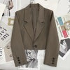 Women's Cropped Blazer with Single-Button Closure and Notched Lapels