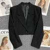 Women's Cropped Blazer with Single-Button Closure and Notched Lapels