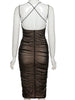 Black Mesh Pleated Midi Prom Dress for Women
