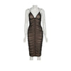 Black Mesh Pleated Midi Prom Dress for Women