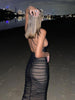 Black Mesh Pleated Midi Prom Dress for Women