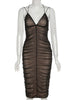 Black Mesh Pleated Midi Prom Dress for Women