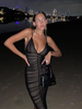 Black Mesh Pleated Midi Prom Dress for Women
