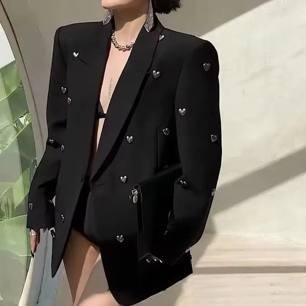 Women's Black Blazer with Wide Lapels and a Single-Button Front