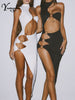 Sexy Hollow Black White Maxi Summer Dress Women Bodycon Club Birthday Party Dress Woman Clothing Midi Evening Dresses Vestidos