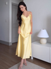 Women Off Shoulder Pink Satin Maxi Dress