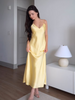 Women Off Shoulder Pink Satin Maxi Dress