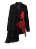 Women's Black Blazer with Sheer Mesh Panels and Long Sleeves