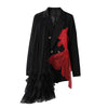 Women's Black Blazer with Sheer Mesh Panels and Long Sleeves
