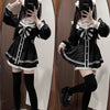 JK School Uniform Set Black Lace Dress Japanese Style