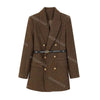 Women's Belted Double-Breasted Blazer Coat with Notched Lapels in Gray or Dark Brown