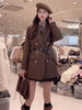 Women's Belted Double-Breasted Blazer Coat with Notched Lapels in Gray or Dark Brown