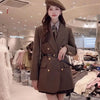 Women's Belted Double-Breasted Blazer Coat with Notched Lapels in Gray or Dark Brown
