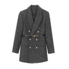 Women's Belted Double-Breasted Blazer Coat with Notched Lapels in Gray or Dark Brown