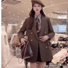 Women's Belted Double-Breasted Blazer Coat with Notched Lapels in Gray or Dark Brown
