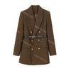 Women's Belted Double-Breasted Blazer Coat with Notched Lapels in Gray or Dark Brown