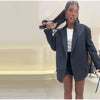 Women's Double-Breasted Blazer Jacket with Notched Lapels for Autumn