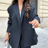 Women's Double-Breasted Blazer Jacket with Notched Lapels for Autumn