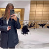 Women's Double-Breasted Blazer Jacket with Notched Lapels for Autumn