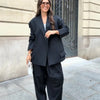 Women's Double-Breasted Blazer Jacket with Notched Lapels for Autumn