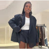 Women's Double-Breasted Blazer Jacket with Notched Lapels for Autumn