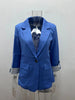 Women's Single-Button Blazer with a Turn-Down Collar and Spliced Detail in Five Colors