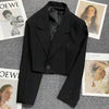 Women's Cropped Blazer with Single-Button Closure and Notched Lapels