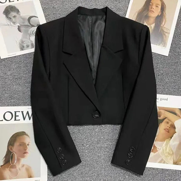 Women's Cropped Blazer with Single-Button Closure and Notched Lapels