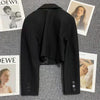 Women's Cropped Blazer with Single-Button Closure and Notched Lapels