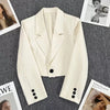 Women's Cropped Blazer with Single-Button Closure and Notched Lapels