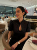 Women's Slim-Fit Short-Sleeve Blazer with a Stand Collar