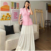Women's Short-Sleeve Blazer with 3D Flower Detail and a Pleated Hem in Pink or Yellow