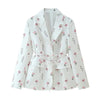 Women's Loose-Fit Floral Blazer with a Tie-Waist Sash and Front Pockets for Spring and Autumn