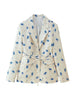 Women's Loose-Fit Floral Blazer with a Tie-Waist Sash and Front Pockets for Spring and Autumn