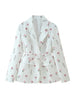 Women's Loose-Fit Floral Blazer with a Tie-Waist Sash and Front Pockets for Spring and Autumn