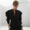 Women's Waist-Cinched V-Neck Blazer with Long Sleeves in Black Blue or White