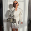 Women's Waist-Cinched V-Neck Blazer with Long Sleeves in Black Blue or White